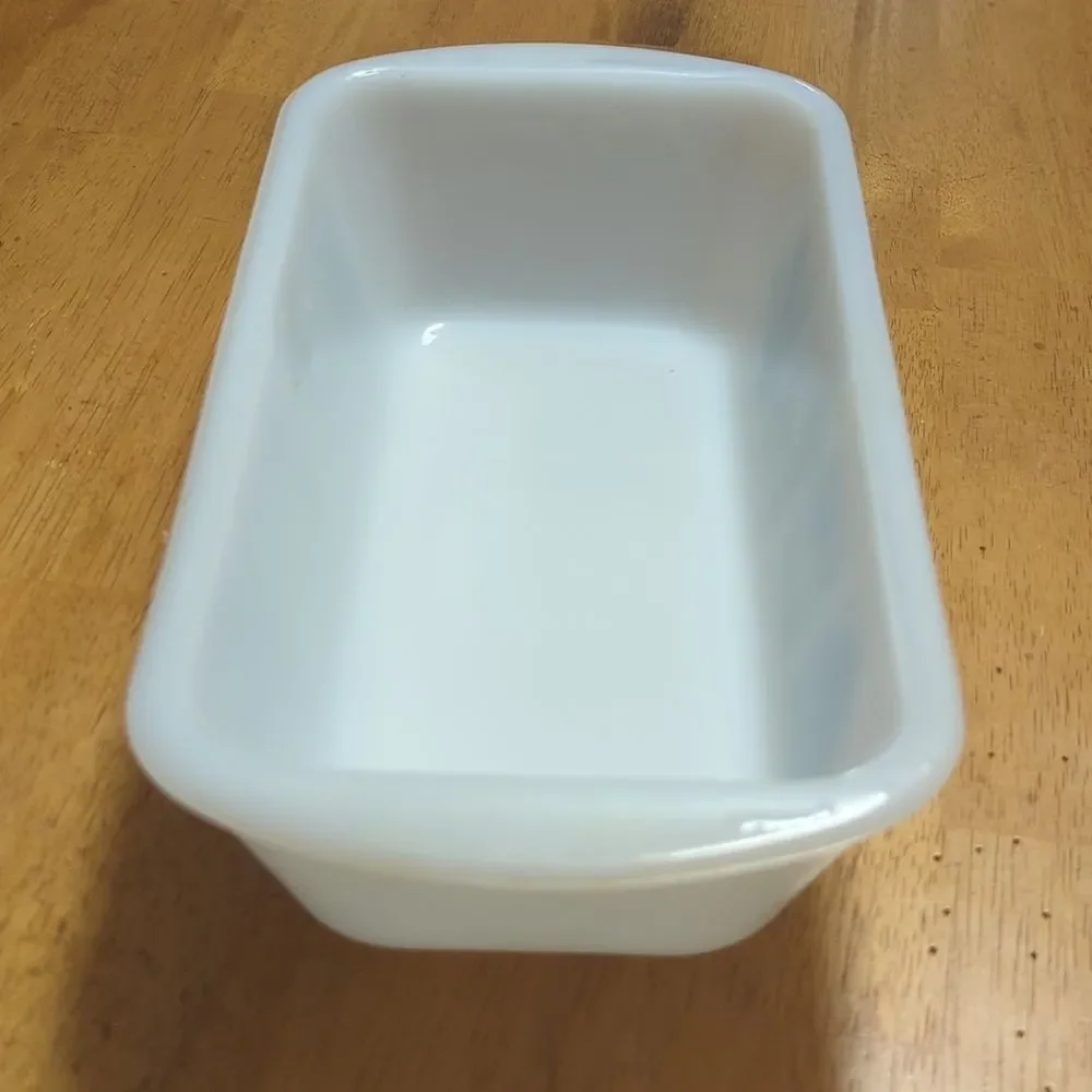 Glasbake Vintage 1960s J522 1.5 Quart Milk Glass Loaf Pan Green Herb Pattern